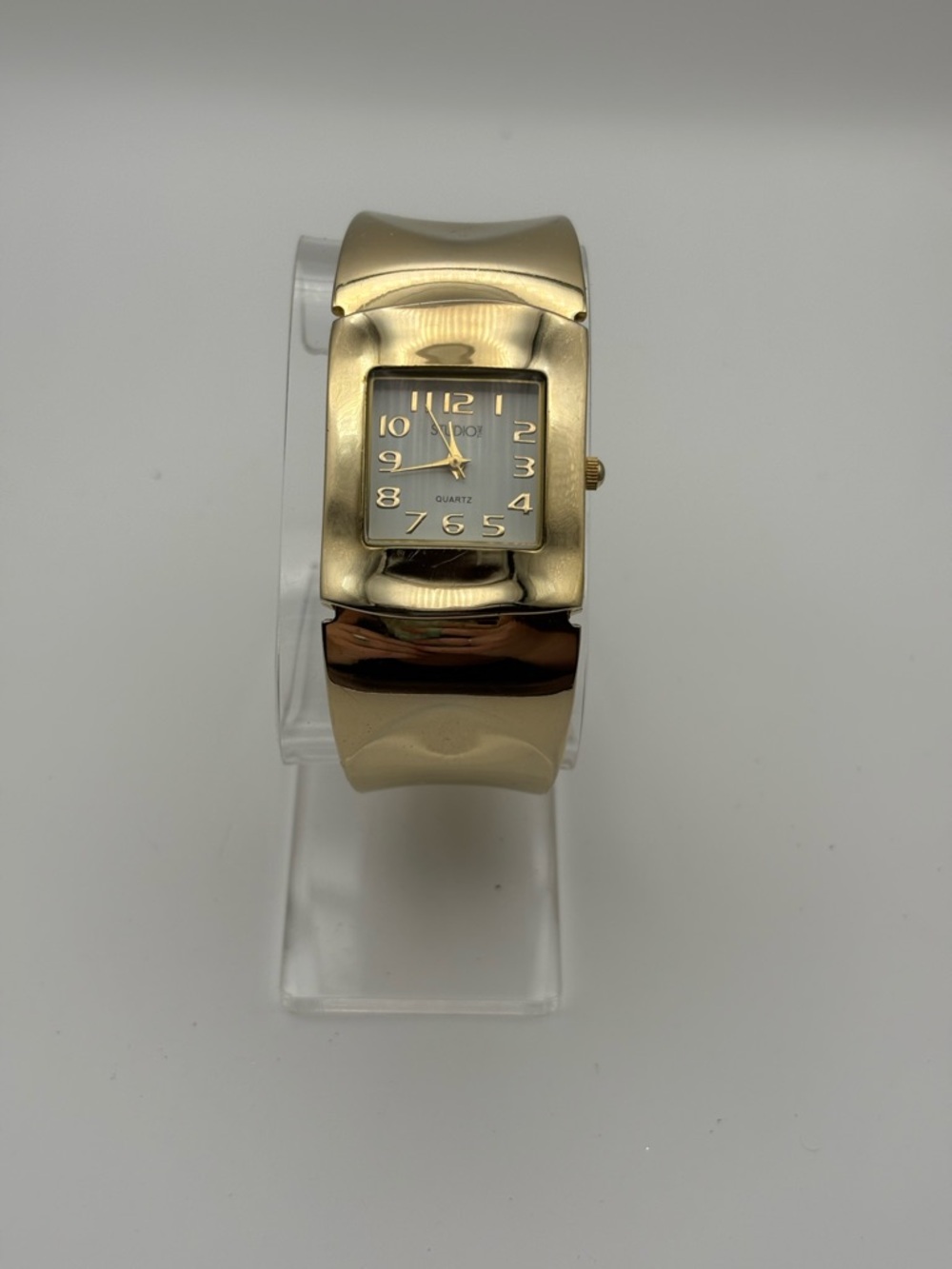 Studio Time Gold Tone Women's Wide Cuff Quartz Watch New Battery Works!